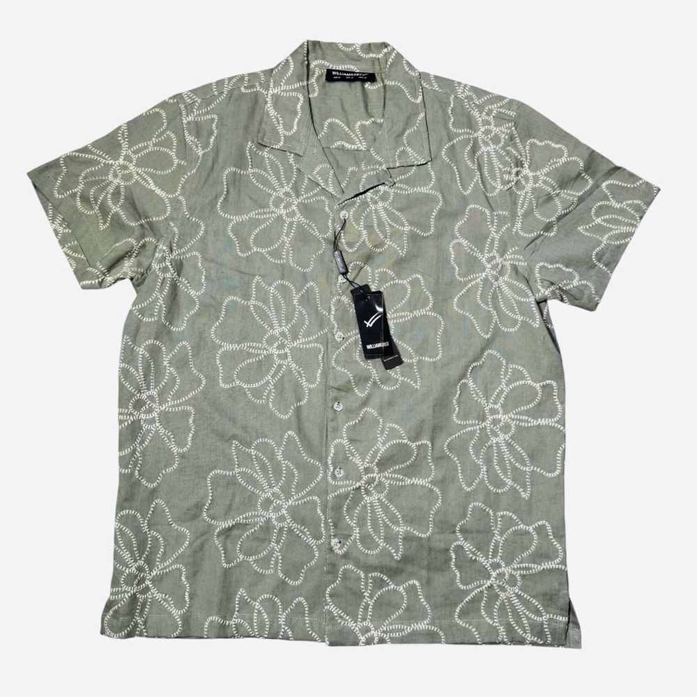 NWT New $99 William Rast Grey Floral Embroidered Cotton Shirt Size M